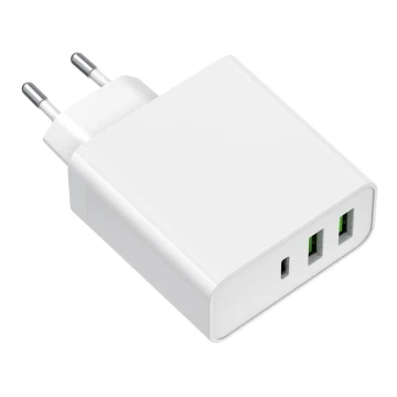 Adapter do ładowania 2xUSB-A + 1xUSB-C Power Delivery 65W/230V biały