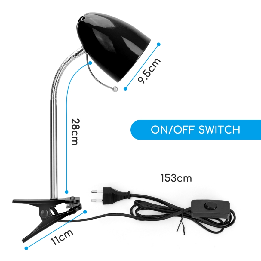 Aigostar -  Lampa stołowa z klipsem 1xE27/11W/230V czarna/chrom