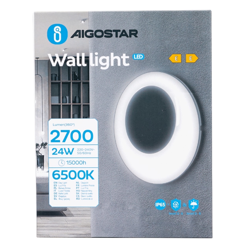 Aigostar - LED Kinkiet zewnętrzny LED/24W/230V 6500K IP65 czarny