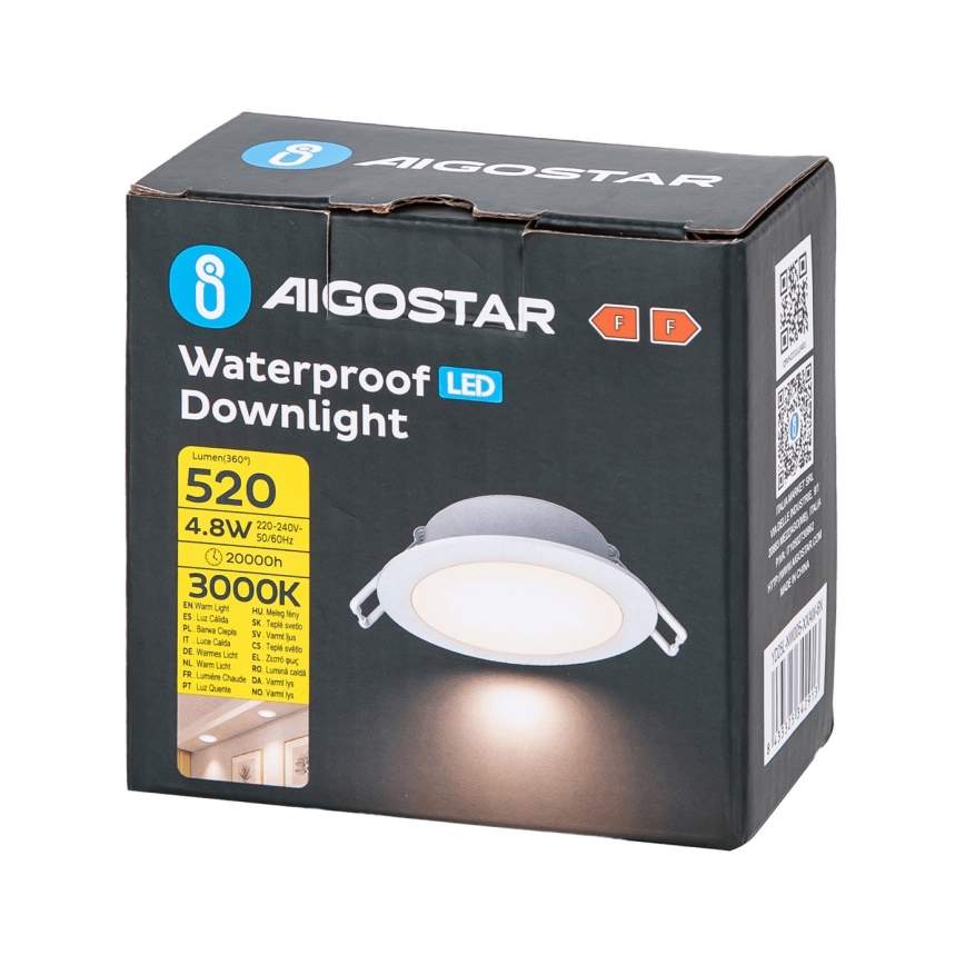 Aigostar - LED Łazienkowa oprawa wpuszczana LED/4,8W/230V 3000K biała IP65