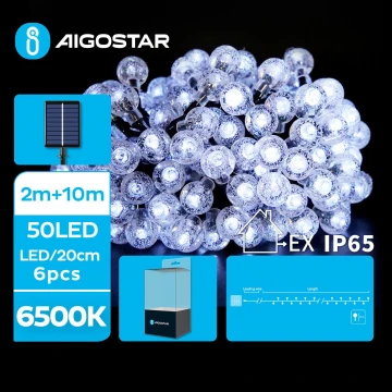 Aigostar - LED Ozdobny łańcuch solarny 50xLED/8 funkcji 12m IP65 zimny biały