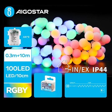 Aigostar - LED RGBY Zewnętrzny łańcuch bożonarodzeniowy 100xLED/3xAA/8 funkcji 10,3 m IP44