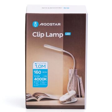 Aigostar - LED Ściemnialna akumulatorowa lampa stołowa z klipsem LED/2,5W/5V 1200mAh biała