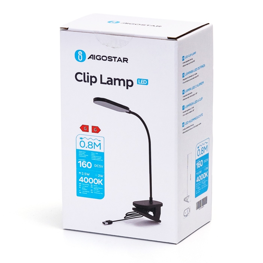 Aigostar - LED Ściemnialna lampa stołowa z klipsem LED/2,5W/5V czarna