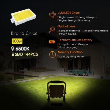 Aigostar - LED Ściemnialny naświetlacz akumulatorowy LED/100W/5V 6500K IP65