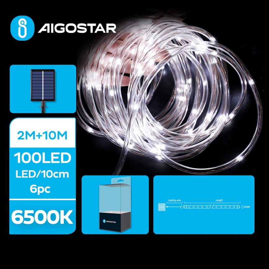 Aigostar - LED Solarny łańcuch bożonarodzeniowy 100xLED/8 funkcji 12m IP65 zimny biały