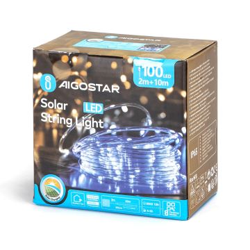 Aigostar - LED Solarny łańcuch bożonarodzeniowy 100xLED/8 funkcji 12m IP65 zimny biały