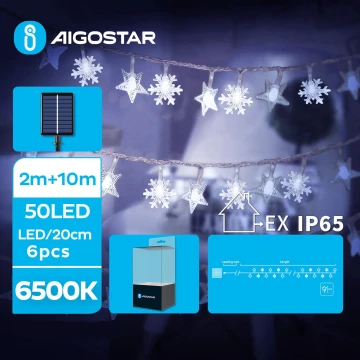 Aigostar - LED Solarny łańcuch bożonarodzeniowy 50xLED/8 funkcji 12m IP65 zimna biel