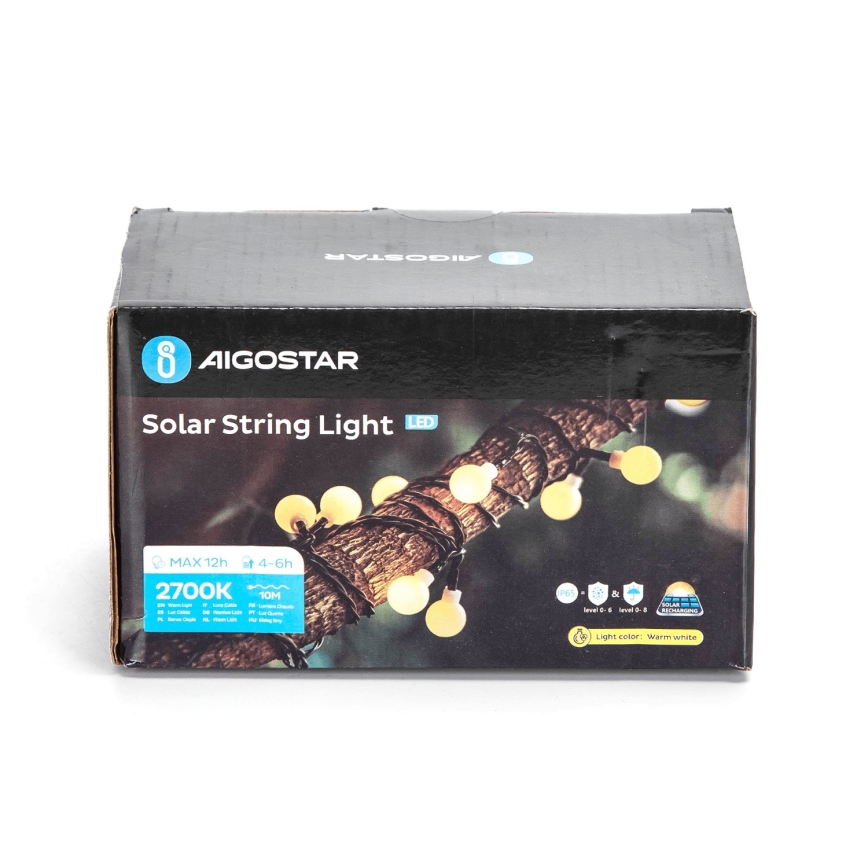 Aigostar - LED Solarny łańcuch ozdobny 50xLED/8 funkcje 12m IP65 ciepła biel