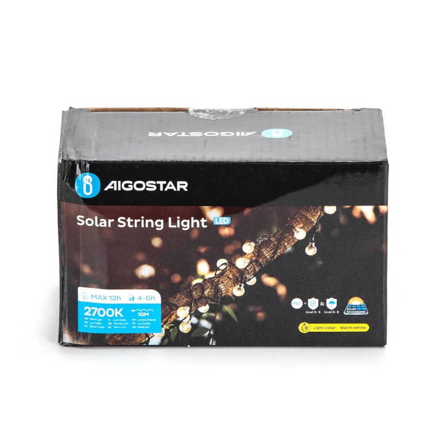 Aigostar - LED Solarny łańcuch ozdobny 50xLED/8 funkcji 12m IP65 ciepła biel