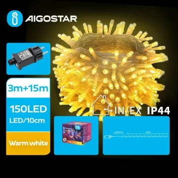 Aigostar - LED Zewnętrzny łańcuch bożonarodzeniowy 150xLED/8 funkcji 18m IP44 ciepła biel