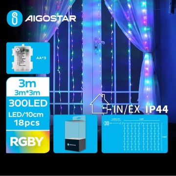 Aigostar - LED Zewnętrzny łańcuch bożonarodzeniowy 300xLED/8 funkcji 3xAA 6x3m IP44 wielobarwny