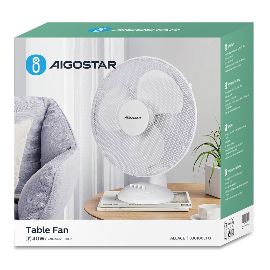 Aigostar - Wentylator stołowy 40W/230V biały