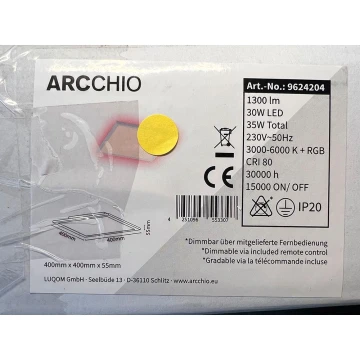 Arcchio - LED RGBW Ściemnialny plafon BRENDA LED/30W/230V + pilot zdalnego sterowania
