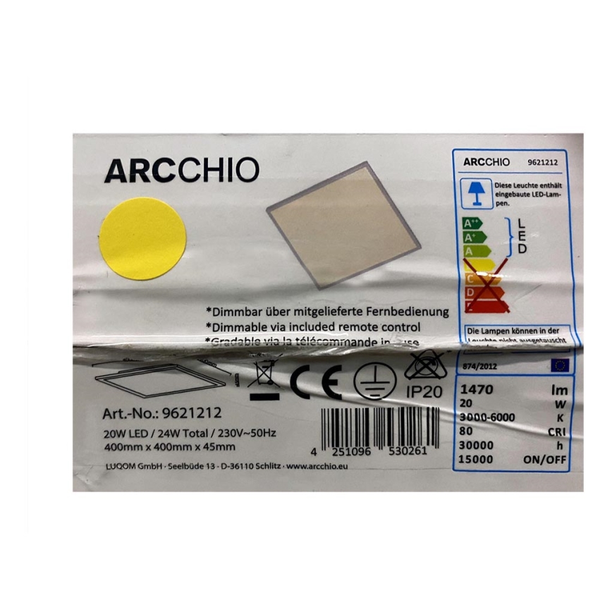 Arcchio - LED Ściemnialny plafon PHILIA LED/20W/230V 3000-6000K + pilot