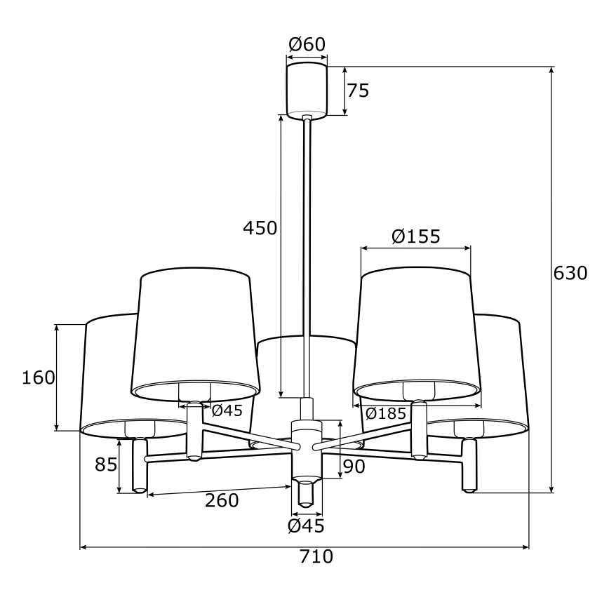 Argon 2169 - Żyrandol PONTE PLUS 5xE27/15W/230V czerwony