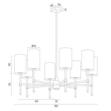 Argon 5055 - Żyrandol ABRUZZO 8xE14/7W/230V mosiądz/zielony