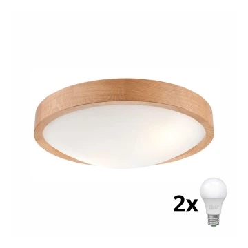 Brilagi - LED Plafon CARVALHO SLIM 2xE27/60W/230V dąb śr. 37 cm