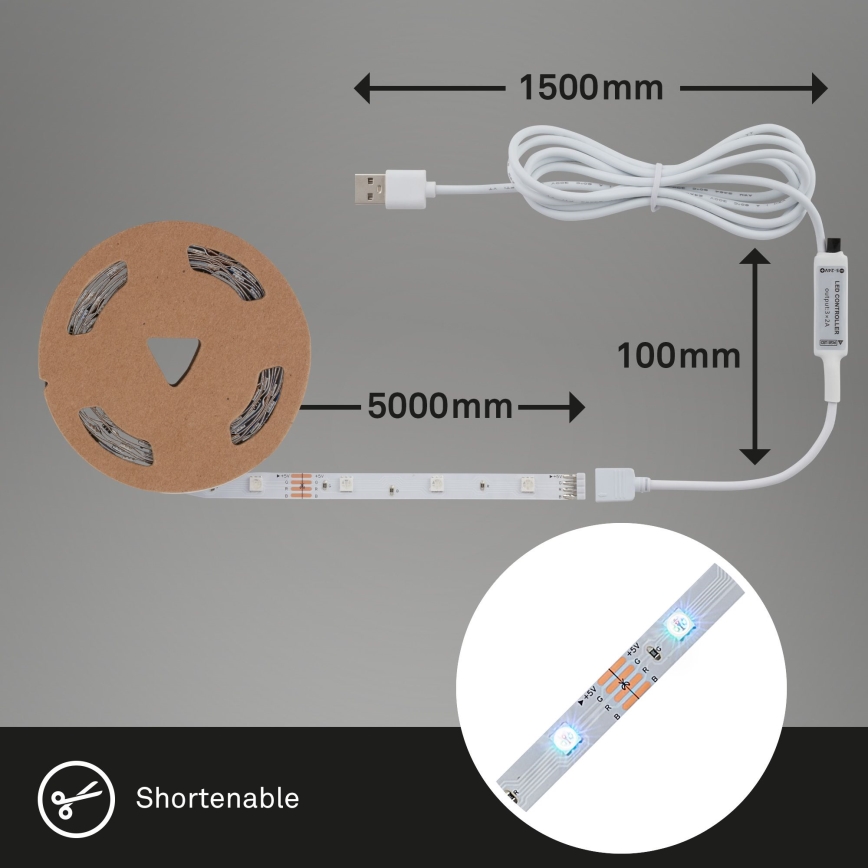 Brilo - LED RGB Taśma ściemnialna 6,6m LED/6W/USB + pilot zdalnego sterowania