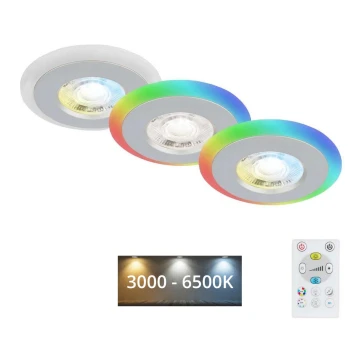 Briloner - ZESTAW 3x LED RGBW Ściemnialna łazienkowa oprawa wpuszczana LED/5W/230V 3000-6500K IP44 + pilot zdalnego sterowania