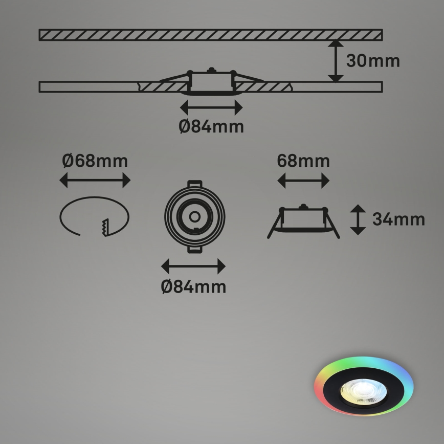 Briloner - ZESTAW 3x LED RGBW Ściemnialna łazienkowa oprawa wpuszczana LED/5W/230V 3000-6500K IP44 + pilot zdalnego sterowania