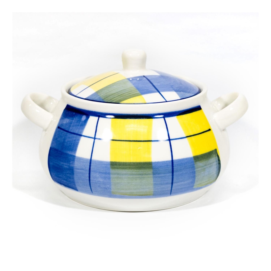 Ceramiczna miska do zupy z pokrywką Lucie biało-niebieska
