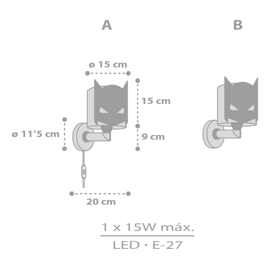 Dalber 61809 - Kinkiet dziecięcy DARK HERO 1xE27/15W/230V