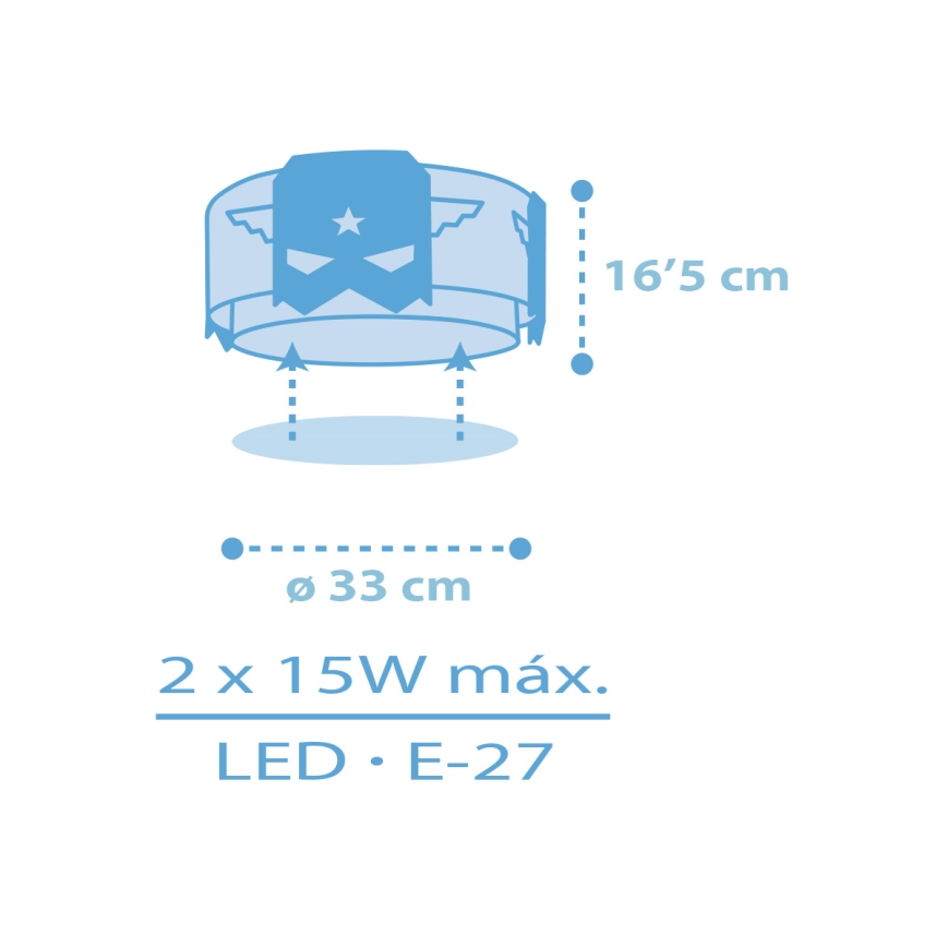 Dalber 61816 - Plafon dziecięcy NIEBIESKI HERO 2xE27/15W/230V