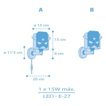 Dalber 61819 - Kinkiet dziecięcy NIEBIESKI HERO 1xE27/15W/230V