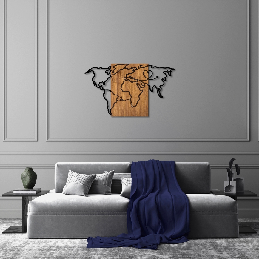 Dekoracja ścienna 118x70 cm mapa drewno/metal