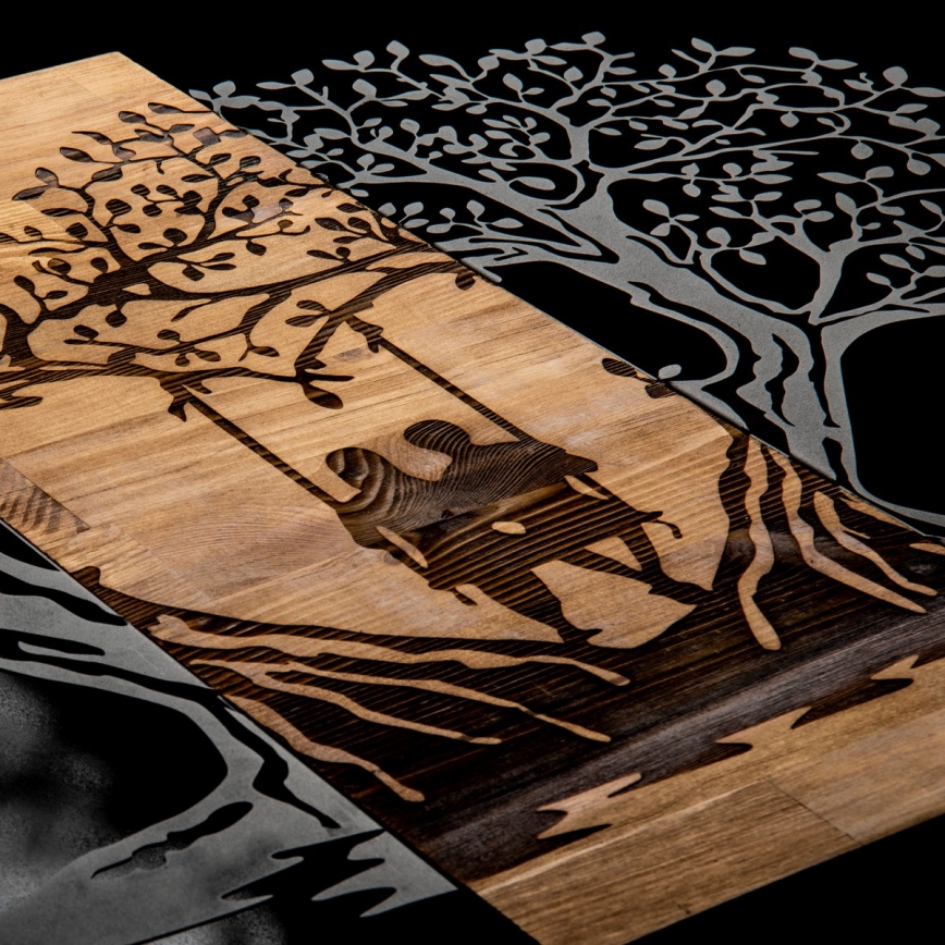 Dekoracja ścienna 76x58 cm drzewa drewno/metal