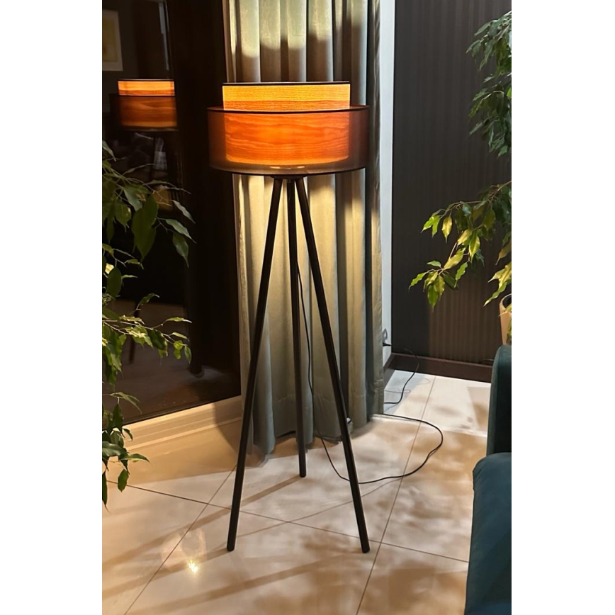 Duolla - Lampa podłogowa WOOD BOHO 1xE27/15W/230V czarna/beżowa