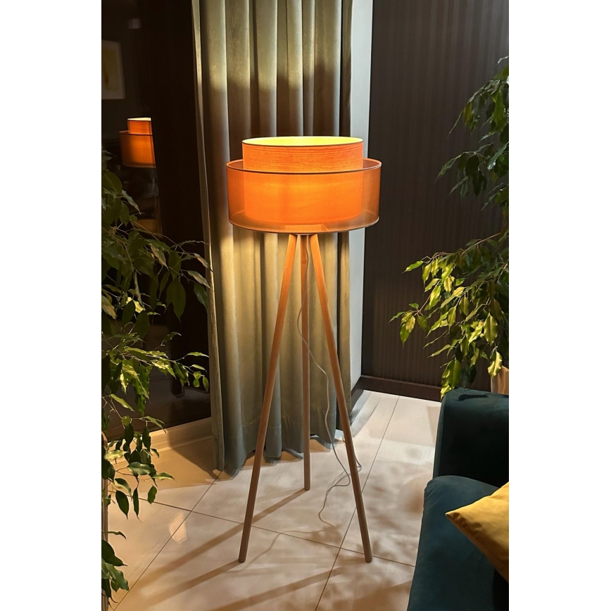 Duolla - Lampa podłogowa WOOD BOHO 1xE27/15W/230V miedź/brązowa/beżowa