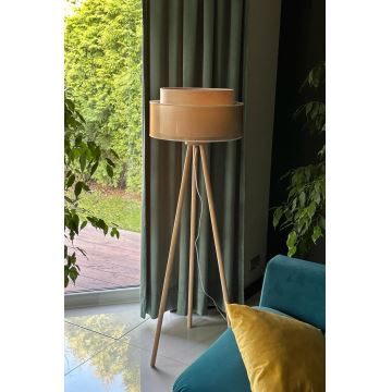 Duolla - Lampa podłogowa WOOD BOHO 1xE27/15W/230V miedź/brązowa/beżowa