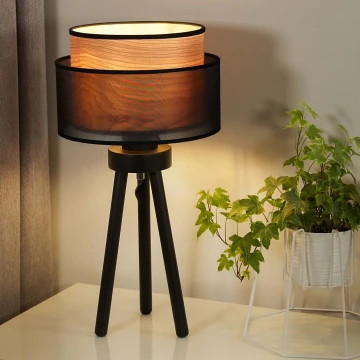 Duolla - Lampa stołowa WOOD BOHO 1xE27/15W/230V czarna/beżowa