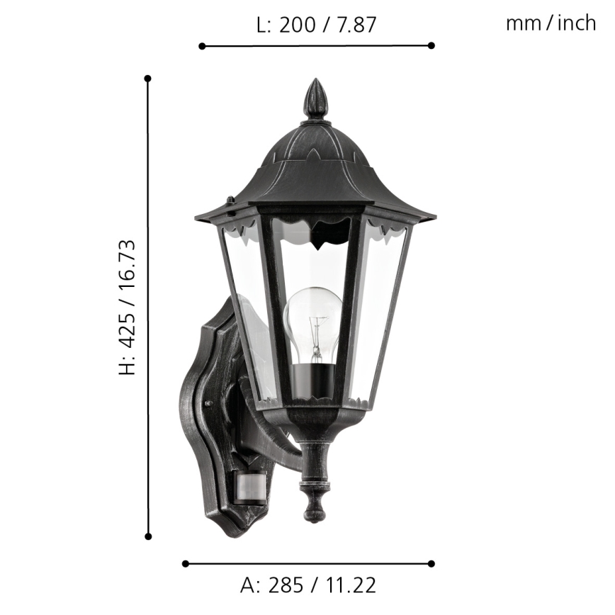 Eglo - Kinkiet zewnętrzny z czujnikiem ruchem 1xE27/60W/230V