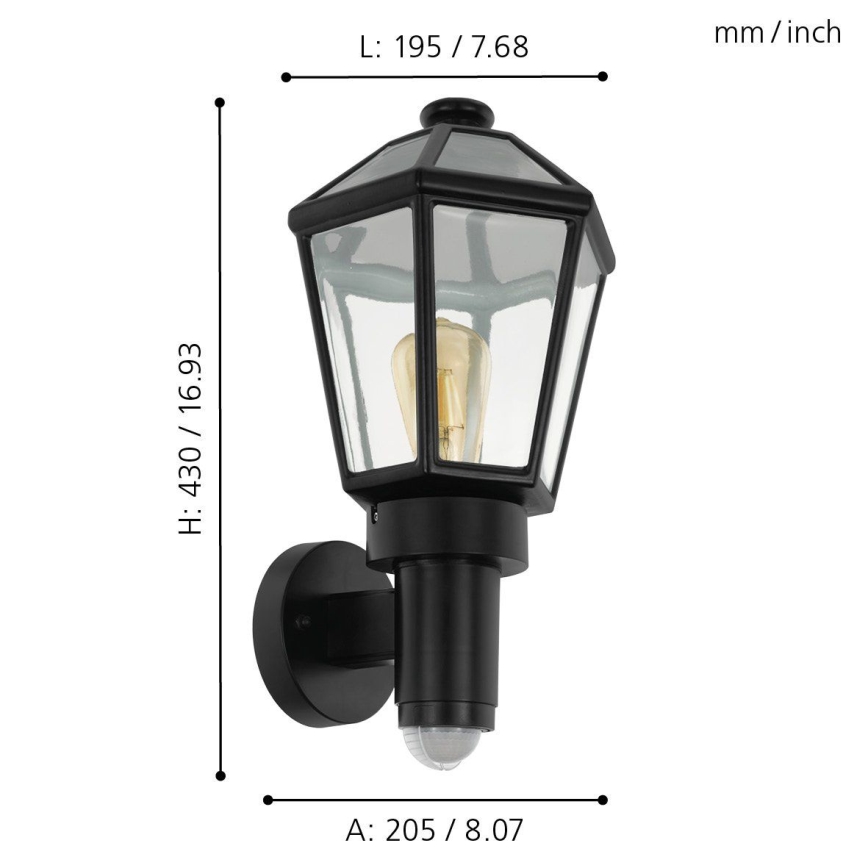 Eglo - Kinkiet zewnętrzny z czujnikiem 1xE27/28W/230V IP44