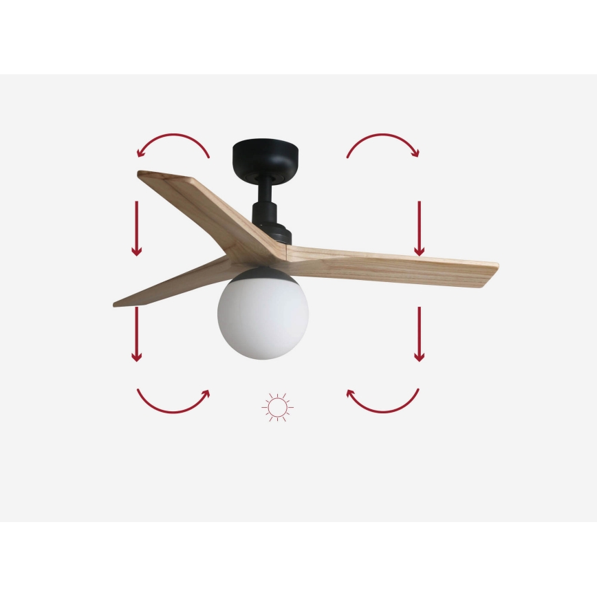 FARO 34284-11L - Wentylator sufitowy KLIM S 1xE27/15W/230V drewno/czarne śr. 92,5 cm + Pilot zdalnego sterowania