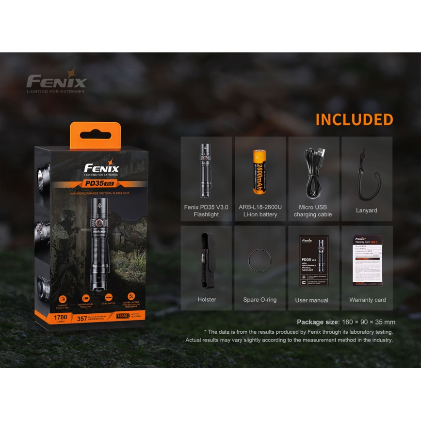 Fenix PD35V30 - LED Latarka akumulatorowa LED/2xCR123A IP68