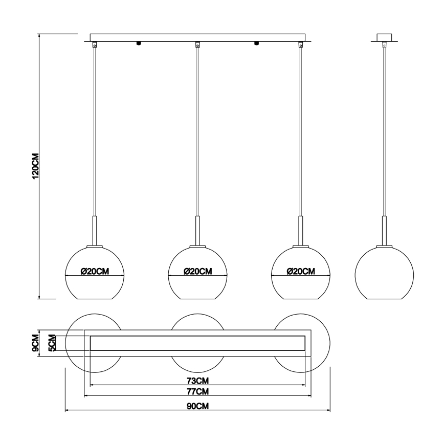 Globo - Żyrandol na lince 3xE27/60W/230V