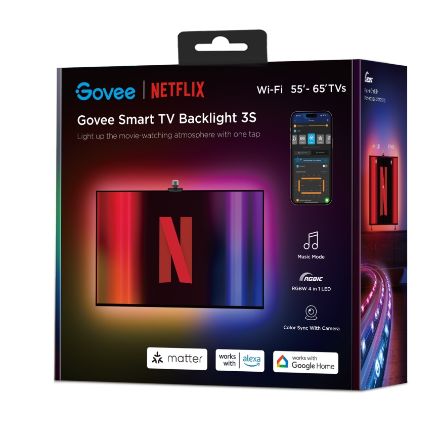 Govee - Backlight 3S Netflix TV 55-65" SMART LED podświetlenie RGBICW Wi-Fi + pilot zdalnego sterowania