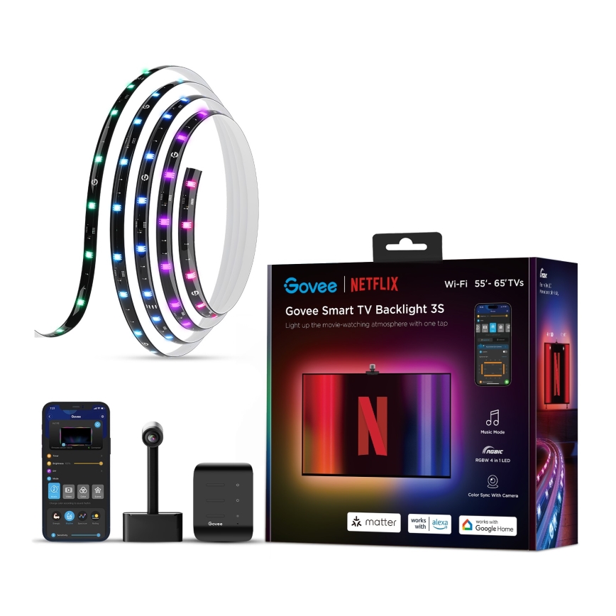 Govee - Backlight 3S Netflix TV 55-65" SMART LED podświetlenie RGBICW Wi-Fi + pilot zdalnego sterowania