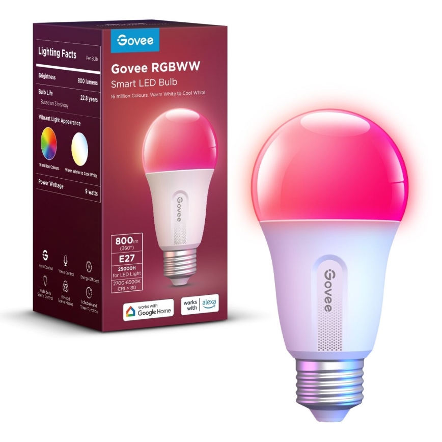 Govee - LED RGBWW Inteligentna żarówka E27/9W/230V 2700-6500K Wi-Fi