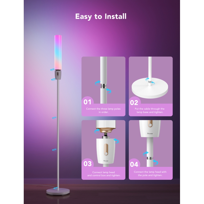 Govee - LED Ściemnialna lampa podłogowa CYLINDER SMART RGBICWW 2200-6500K