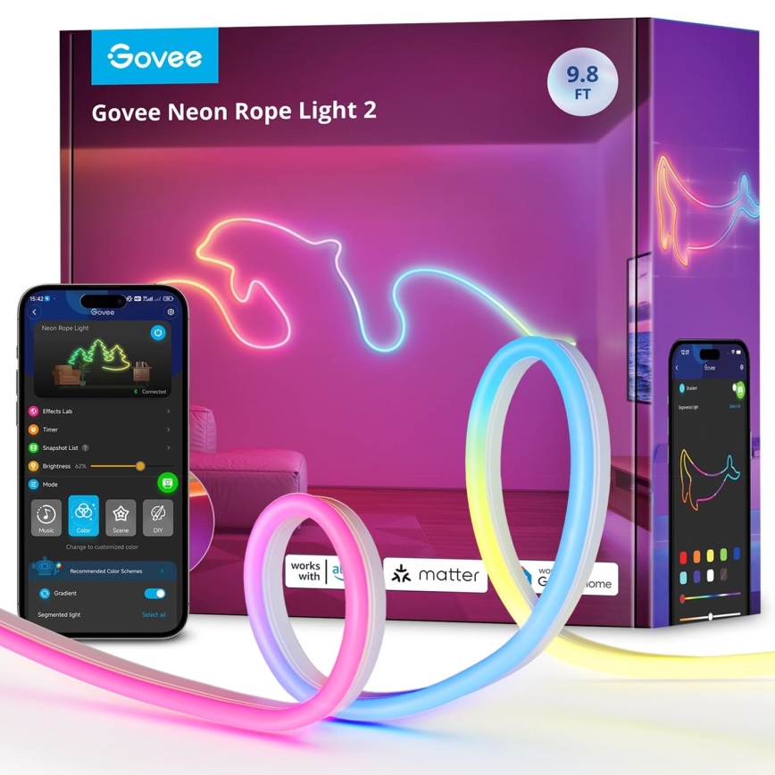 Govee - Neon 2 MATTER zginana LED taśma 3m RGBIC Wi-Fi IP67