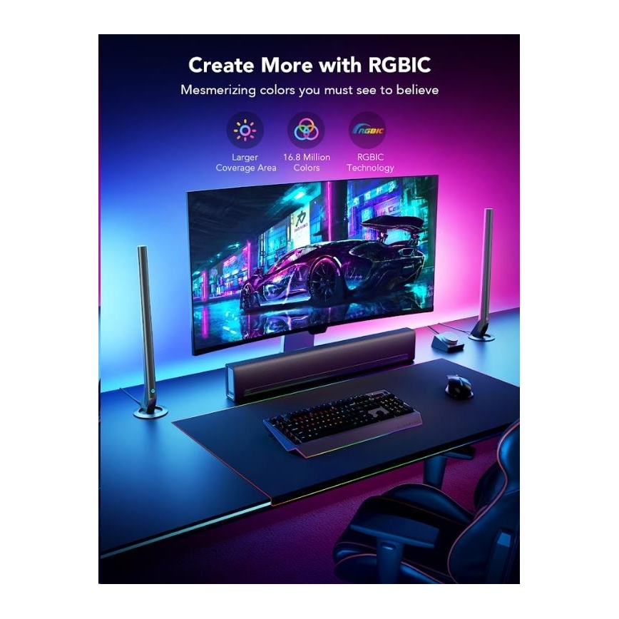 Govee - ZESTAW 2x Panele LED RGBIC Smart Gaming Wi-Fi + Smart Dual + pilot