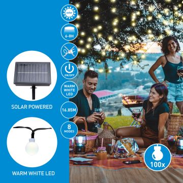 Grundig - LED Łańcuch solarny 100xLED/8 funkcji 16,85m ciepła biel