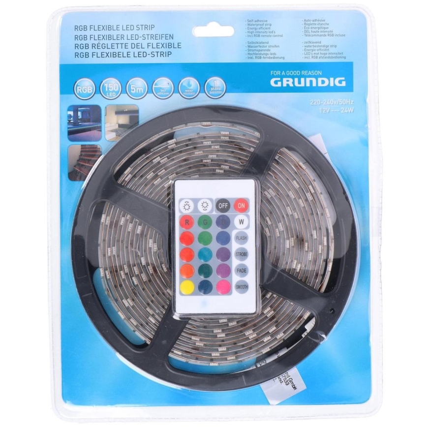 Grundig - Taśma LED RGB ściemnialna 5m LED/24W/230V + pilot IP44