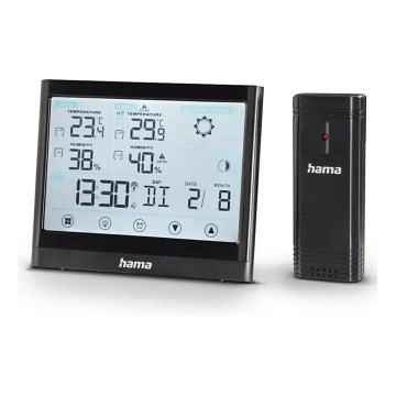 Hama - Stacja meteorologiczna z dotykowym wyświetlaczem LCD i budzikiem 3xAAA czarna