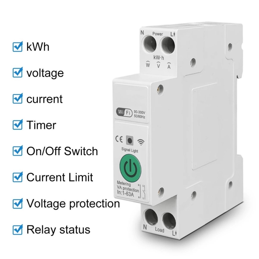 Immax NEO 07574L - Inteligentny wyłącznik automatyczny 1-fazowy 1-63A Wi-Fi Tuya